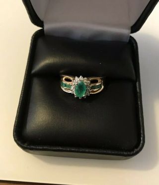 Vintage 14k Yellow Gold Ladies Ring Emerald Diamond 3.  8 Grams Size 7