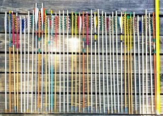 123 Vintage Arrows,  116 Wood Old Cedar,  7 fiberglass,  2 Quivers,  Broadheads,  NR 7
