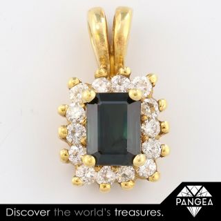 Vintage Estate Solid 14k Yellow Gold Diamond Emerald Sapphire Pendant 0.  30ctw