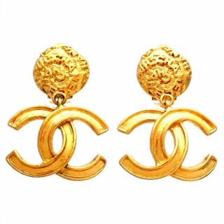 Authentic Vintage Chanel Earrings Cc Logo Dangle Ea2483