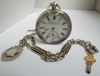 Fine Large English Antique C1910 Solid Silver Pocket Watch & Fancy Chain