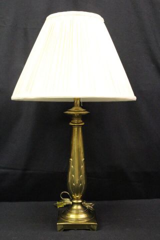 Vintage Ethan Allen Brass Candlestick Hollywood Regency Table Lamp W/shade,  32 "