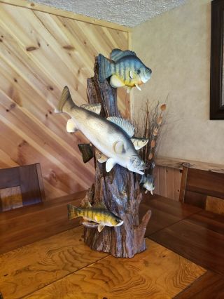 Walleye,  perch,  bluegill wood carving fish taxidermy cabin decor Casey Edwards 11