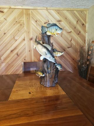 Walleye,  perch,  bluegill wood carving fish taxidermy cabin decor Casey Edwards 12