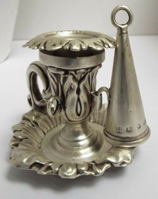 LOVELY RARE ENGLISH ANTIQUE VICTORIAN 1848 SOLID STERLING SILVER CHAMBERSTICK 5