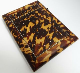 English Antique C.  1870 Faux Blond Tortoiseshell & Silver Card Case