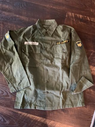 Vintage Mens Us Army Jacket Green Button Up Patches Small