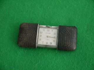 Antique Leather Skin Cased Movado Travel Purse Clock Hm Sterling Silver