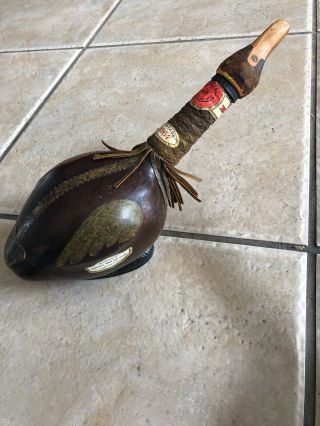 Vintage Made In Italy Duck Wine Bottle Decanter Leather Unique A Rare Find