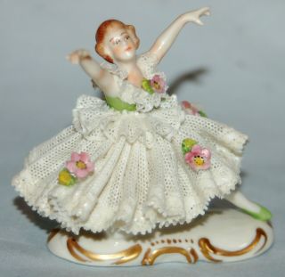 Vintage Muller Volkstedt Irish Dresden Porcelain Lace Ballerina 3 " Tall
