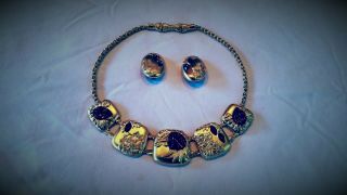 Vintage 1984 Directives By Monet Wisteria Necklace Earrings Rhinestones 08051