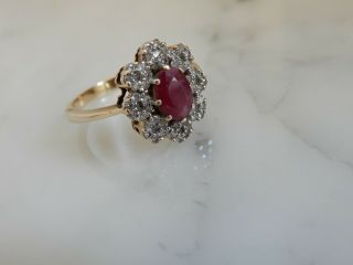 A 9 CT GOLD LARGE RUBY AND DIAMOND CLUSTER RING 4