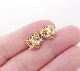 18ct Gold Enamel Diamond Ruby Eyed Novelty Leopard Earrings