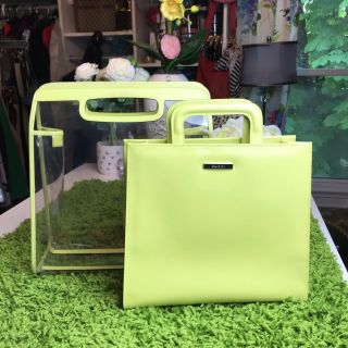 Authentic Gucci Vintage 90’s Clear Pvc & Chartreuse Top Handle Bags Rare