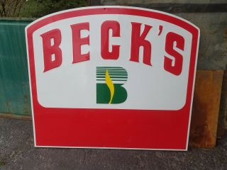 Becks Seed Corn Embossed Metal Sign Vintage Old Farm Barn Feed