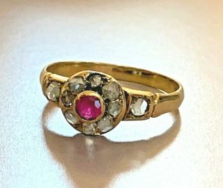Antique Victorian 18ct Gold Ruby & Rose Cut Diamond Ring Uk Size L