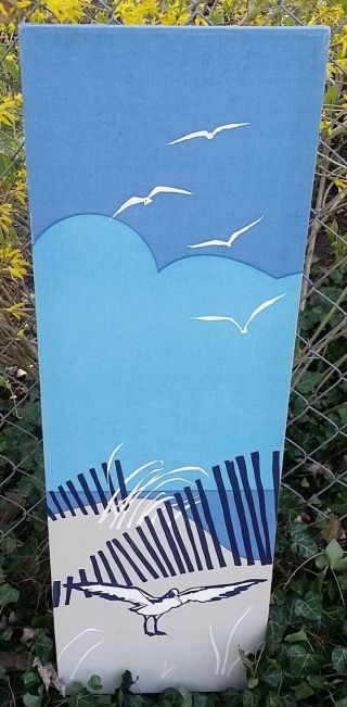 Large Vintage Marushka 3 Piece Set Art Print Beach Scene Gulls Sailboat Blue Sky 3