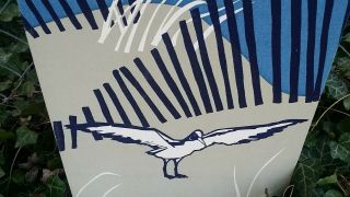 Large Vintage Marushka 3 Piece Set Art Print Beach Scene Gulls Sailboat Blue Sky 8