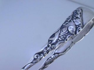 Rare Sterling GORHAM Serving Tongs AESTHETIC w/ Fish swimming in waves of water 4