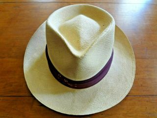 Vintage John B.  Stetson Medalist Panama Straw Fedora Hat Size 7 - 1/4