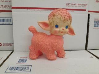 Vintage 1955 The Sun Rubber Co Pink Baby Sheep Lamb Squeak Toy - 1950s