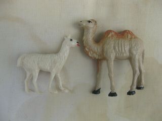 Unknown Mfg France Vintage Plastic Camel & Llama Zoo Animals 1950s