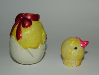 VINTAGE & RARE ART DECO CELLULOID BIRD ON EGG CANDY CONTAINER TOY JAPAN 40 ' s 2 4