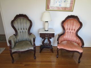 Antique Victorian Sofa & 2 Matching Parlor Chairs (Gentlemen ' s & Ladies) 3