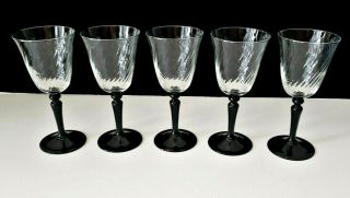Set Of 5 Luminarc Durand Wine Glasses Black Stem Optic Swirl Stemware