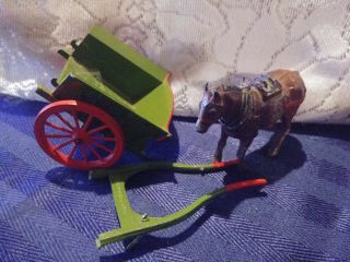 Vintage Britains Metal Lead Figures Farm Horse With Carriage Cart