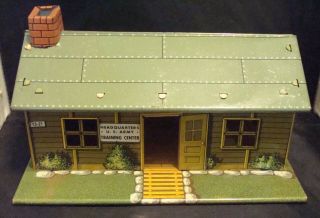 Vintage 1960s Marx Us Army Training Center Tin Litho Hq Building Playset Piece