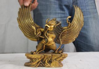 Tibet Buddhism Copper Bronze Gild Redpoll Winged Garuda Bird Eagle Buddha Statue