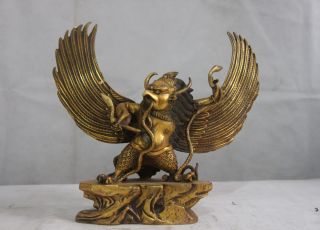 Tibet Buddhism Copper Bronze Gild Redpoll Winged Garuda Bird Eagle Buddha Statue 2