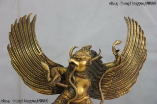 Tibet Buddhism Copper Bronze Gild Redpoll Winged Garuda Bird Eagle Buddha Statue 3
