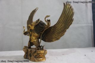 Tibet Buddhism Copper Bronze Gild Redpoll Winged Garuda Bird Eagle Buddha Statue 5