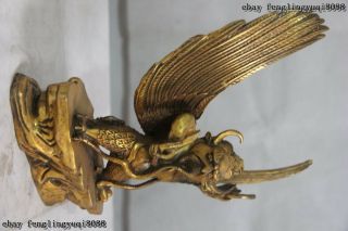 Tibet Buddhism Copper Bronze Gild Redpoll Winged Garuda Bird Eagle Buddha Statue 6