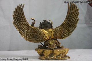 Tibet Buddhism Copper Bronze Gild Redpoll Winged Garuda Bird Eagle Buddha Statue 8