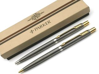Fine Vintage C1980 Parker Classic Sterling Silver Cisele Ballpoint Pen & Pencil