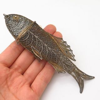 925 Sterling Silver Vintage Filigree Fish Design Judaica Besamim Spice Box