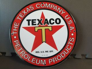 Vintage Texaco Gasoline Porcelain Gas Oil Service Station Pump Plate Sign 1933