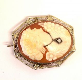 14k white gold diamond cameo pin brooch pendant charm 9g vintage estate antique 4