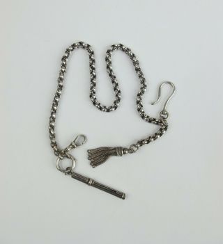 Silver Albert Watch Chain With Retracting Pencil Fob Early 1900’s