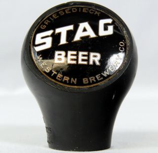 Vintage Western Brewery Griesedieck Stag Beer Ball Tap Knob Handle Black White