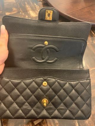 Chanel Vintage Classic Double Flap Bag Quilted Caviar Medium 5