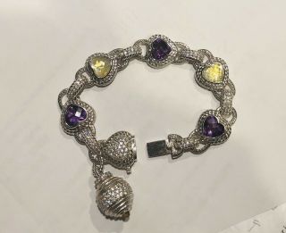 Authentic Judith Ripka Gemstone & Cz Heart Bracelet