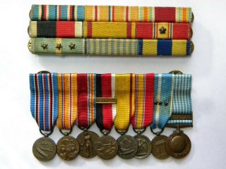 Wwii 8 Place Mini Medal Ribbon W/9 Bar U.  S.  Navy Pacific China Asia Korea