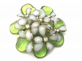 Stunning Vintage Hattie Carnegie Poured Glass Flower Rhinestone Brooch Pin