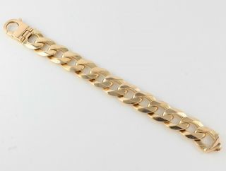 Heavy Vintage Men ' s Gents Solid 9Ct Gold Flat Curb Link Chain Bracelet,  121.  2g 2