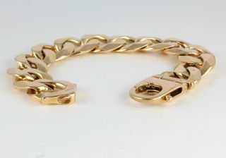 Heavy Vintage Men ' s Gents Solid 9Ct Gold Flat Curb Link Chain Bracelet,  121.  2g 5