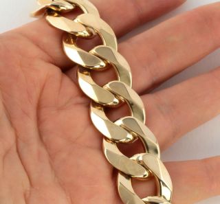 Heavy Vintage Men ' s Gents Solid 9Ct Gold Flat Curb Link Chain Bracelet,  121.  2g 6